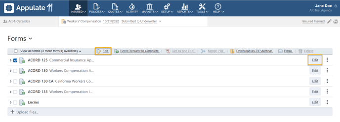 Filling out ACORD and Supplemental forms